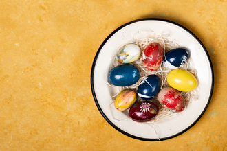 Plate of dyed Easter eggs
