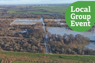 Birdseye view of a section of the great fen, with "Local Group Event" logo overlaid
