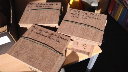Dormouse boxes made by Greenwatch, Paxton Pits