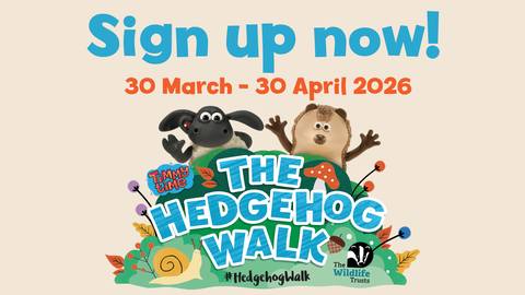 The Hedgehog Walk title banner saying 'sign up now! 30 March - 30 April'