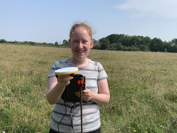 Jazz using GPS equipment at Trumpington Meadows