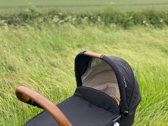 Arthur in his pram in the rain