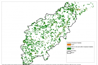 A map showing the opportunities for grassland development in Northamptonshire