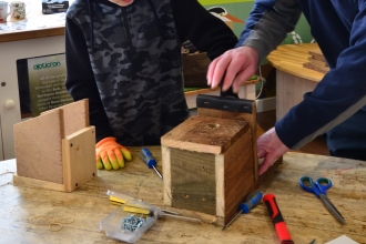 Building a nest box at the Nene Wetlands