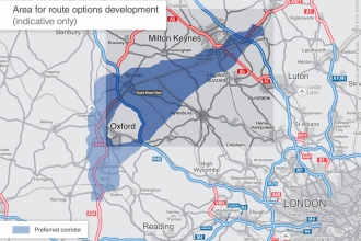 A visualisation of the area affected by the Ox-Cam Expressway proposal