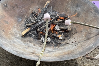 Marshmallows being roasted over fire pit