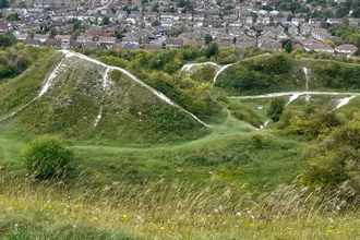 Blows Downs Aerial image showing the hills and chalky pathways
