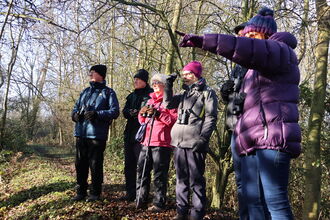 group of people birdwatching