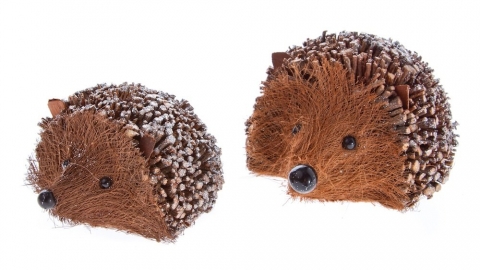 Two glittery hedgehogs made from coir
