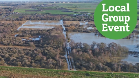 Birdseye view of a section of the great fen, with "Local Group Event" logo overlaid