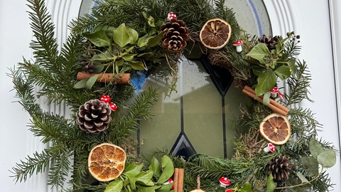 christmas wreath on door