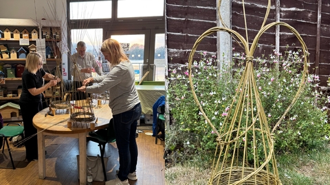 2 images: Willow weaving workshop, and christmas angel