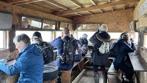 Group of people in bird hide