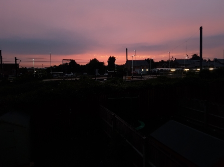 Sunset over the train station at St Neots