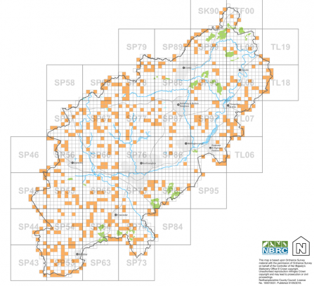 Unrecorded 1km squares in Northamptonshire 