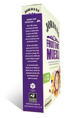 Jordans Cereal box with Wildlife Trust logo