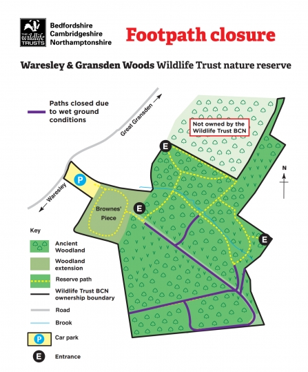 Waresley & Gransden Woods Footpath Closure Map December 2019