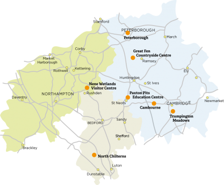 Map of Wildlife Trust Activity Centres