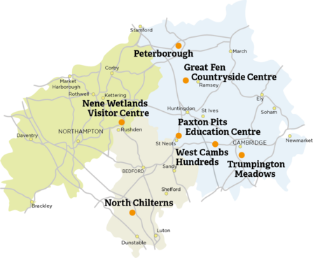 A map of our Activity Centres over three counties