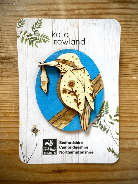 Kingfisher Handmade Wooden Brooch