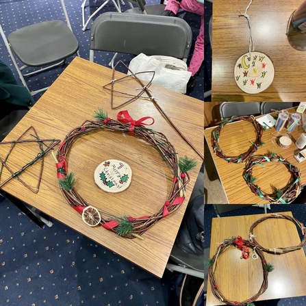Handmade willow decorations: wreaths and stars