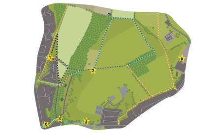 Bradger Hill Map, with interpretation board locations marked with stars
