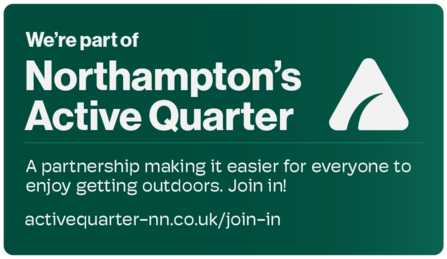 Text: We're part of Northampton's Active Quarter. A partnership making it easier for everyone to enjoy getting outdoors. Join in! active quarter-nn.co.uk/join-in
