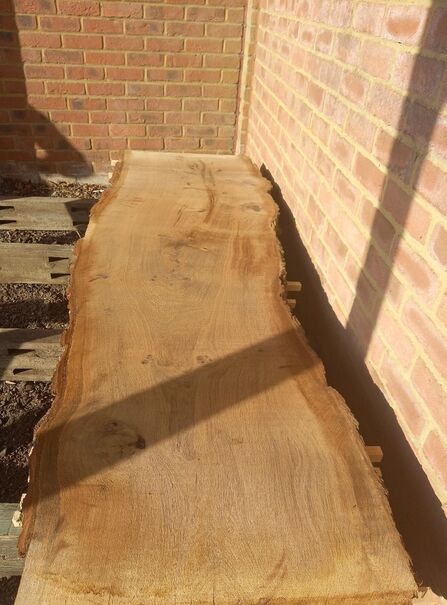 A plank of milled timber, with bark edges