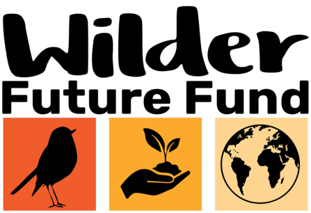 The Wilder Future Fund logo: three icons displayed below: a bird, a hand holding a plant and a globe. 