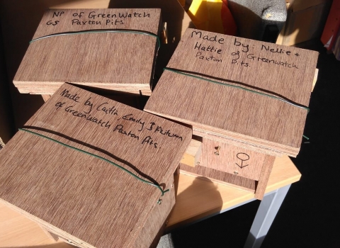 Dormouse boxes made by Greenwatch, Paxton Pits