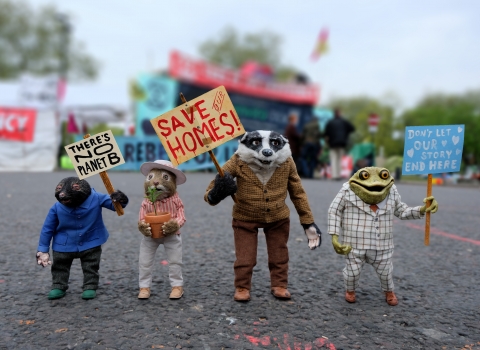 Mole, Ratty, Badger and Toad out campaigning for a Wilder Future