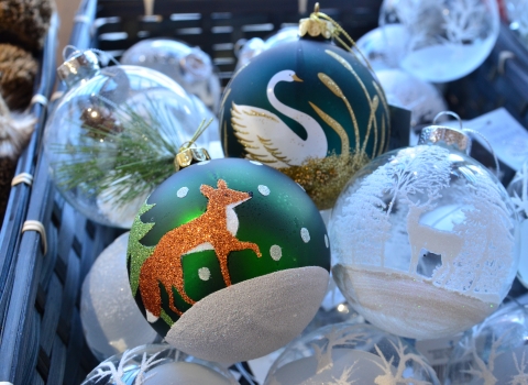 Christmas baubles at the Nene Wetlands Visitor Centre